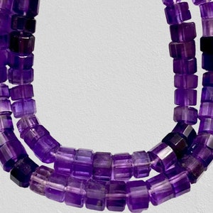 Perles en forme de pneu plates améthyste violette de coupe fantaisie, perles de pneu à facettes améthyste violette. image 4