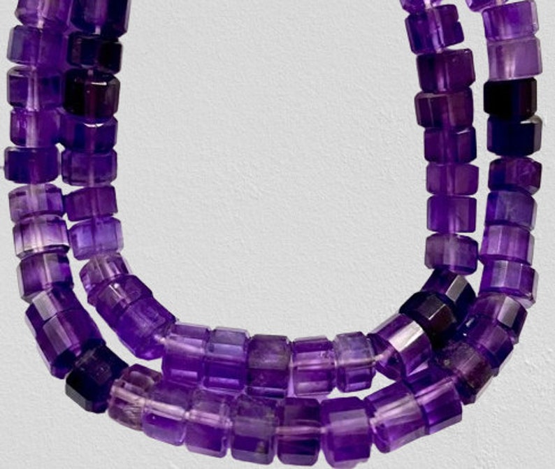 Perles en forme de pneu plates améthyste violette de coupe fantaisie, perles de pneu à facettes améthyste violette. image 4