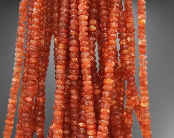 Perles rondelles à facettes en pierre de soleil de couleur naturelle, perles de pierre de soleil.