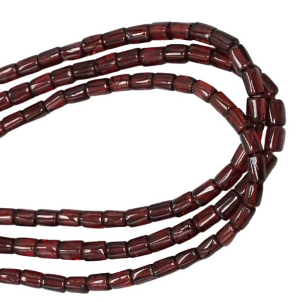 Perles de grenat rouge naturel du Mozambique, perles grenat lisses en forme de tube, perles de grenat.
