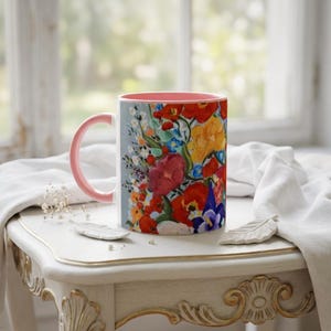 Red Poppy Flower Mug, Spring Floral Coffee Cup, Botanical Art Tea Mug, Personalized Gift for Her, Garden Lover Gift, Handmade Style Mug