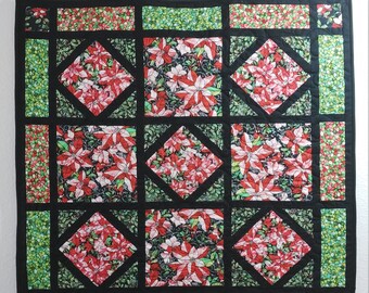 Quilted Stained Glass Wall Hanging - Poinsettias