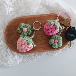 Crochet Keychain Strawberry and Flower Handmade image 1