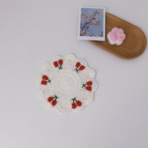 Crochet coaster/cup mat/doily - mini cherries - 100% handmade