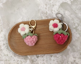 Crochet Keychain - Strawberry with Little Pearl -Handmade