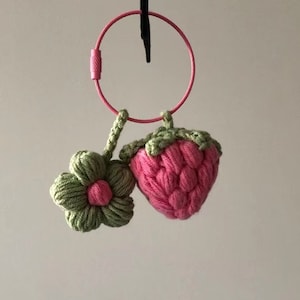 Crochet Keychain Strawberry and Flower Handmade image 4