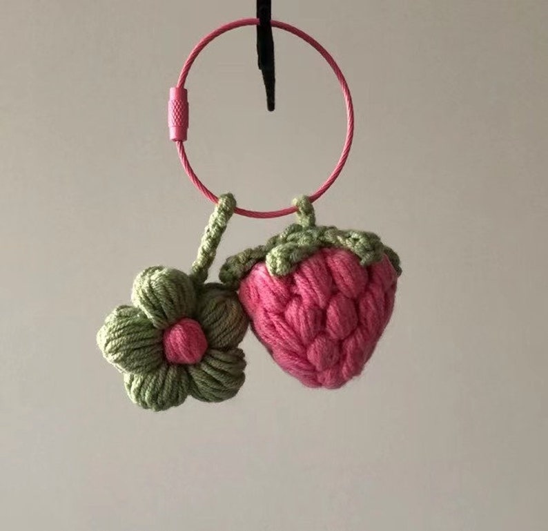 Crochet Keychain Strawberry and Flower Handmade image 4