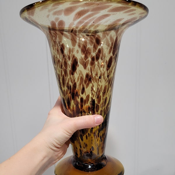 Amber/brown tortoise shell vase, murano style vase, hand-blown glass indoor planter, pretty home decor, ecclectic, unique