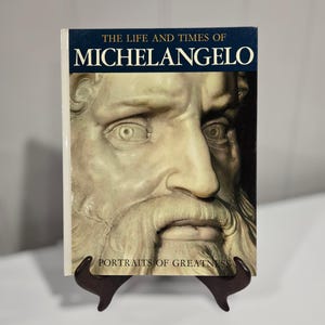 vintage Michelangelo coffee table book, vtg mcm 1960s home decor, The life and times of Michelangelo, art book, portraits of greatness