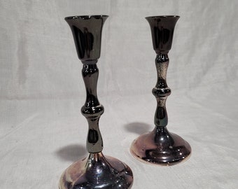Vintage pair of silver plated candlestick holders, silver candle holders, mcm home decor, made in Japan
