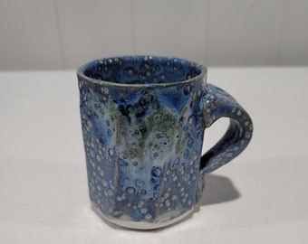 Blue textured mug, handmade ceramic coffee cup, unique kitchenware