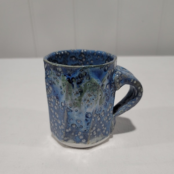 Blue textured mug, handmade ceramic coffee cup, unique kitchenware