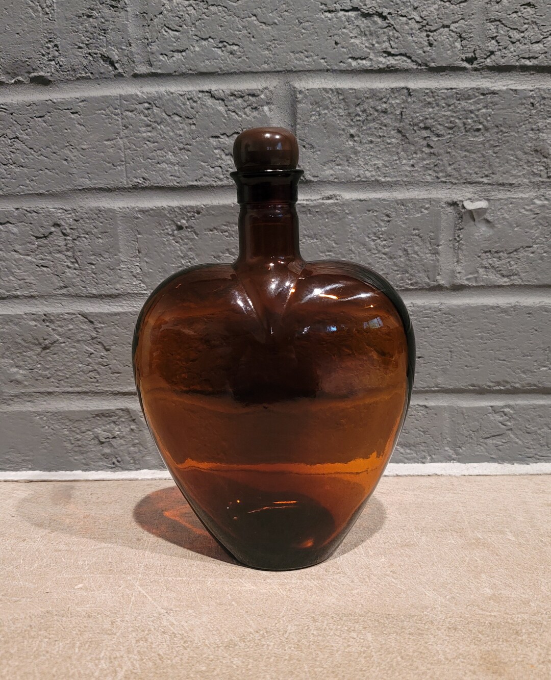 Vintage Paul Masson Sherry/brandy Bottle, Brown Glass Heart Shaped