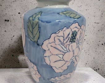 Vintage chinoiserie vase, Chinese floral vase, vtg indoor planter, colorful statement piece, pretty centerpiece, feminine girly home decor