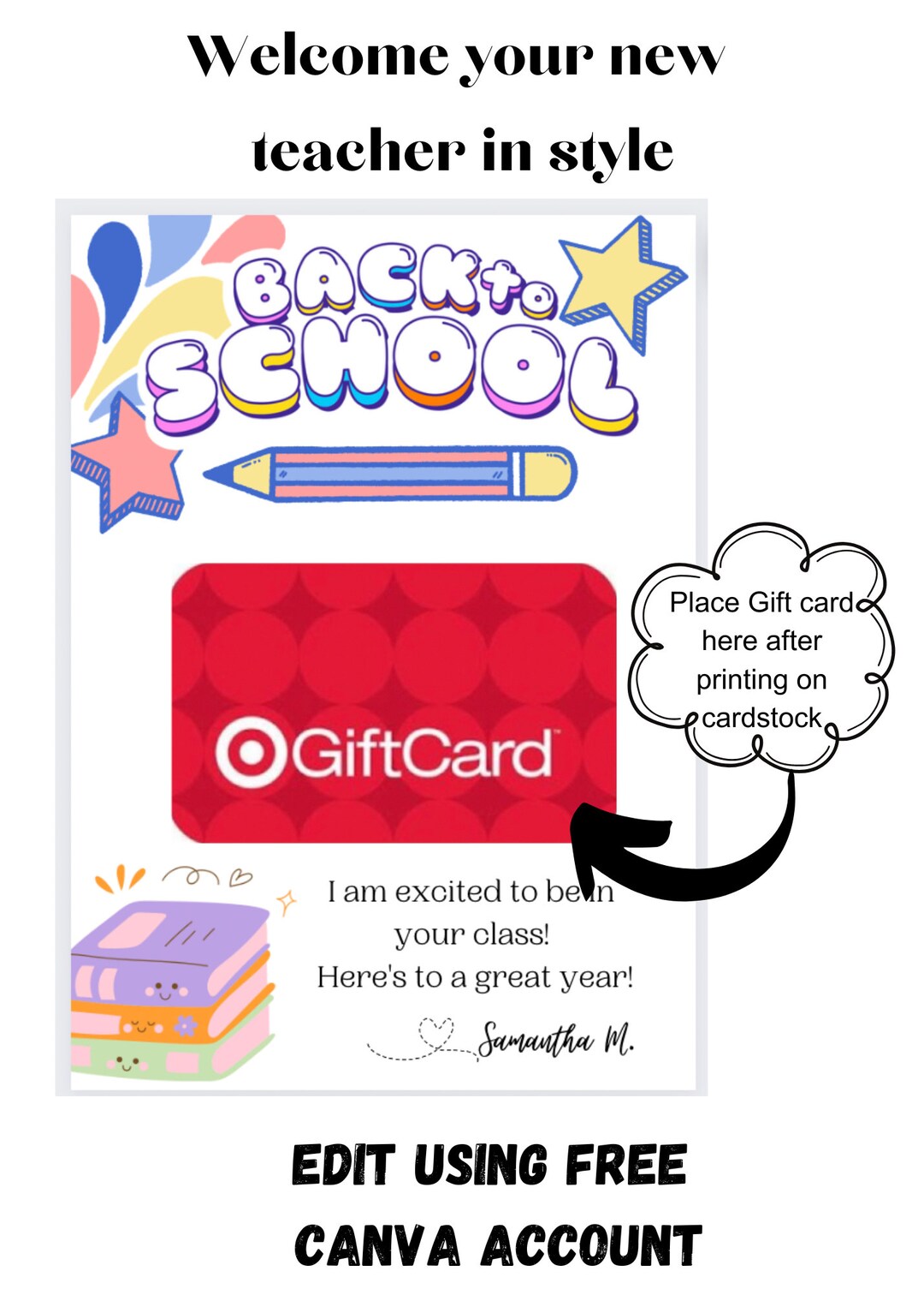 EDITABLE Back to School Teacher Gift Card Holder CANVA - Etsy