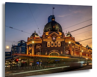Flinders Street Station Night Photo: Melbourne Tram Light Trails, Urban Architecture