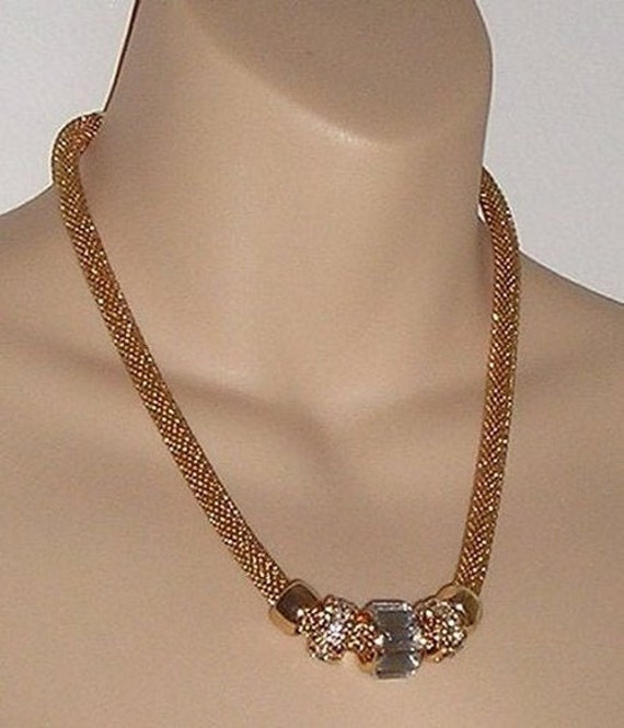 Lovisa Gold Mesh Necklace With Large Baguette Stone and 