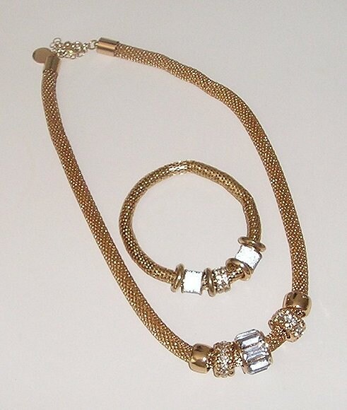 Lovisa Gold Mesh Necklace With Large Baguette Stone and 