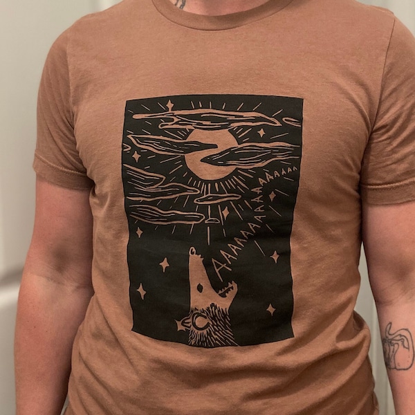 Screaming Possum T-shirt - 100% cotton, screenprinted in our shop, scream at the moon