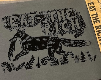 Eat The Rich - używana naszywka z jeansu, nadruk sitodrukowy, anarchistyczny lis