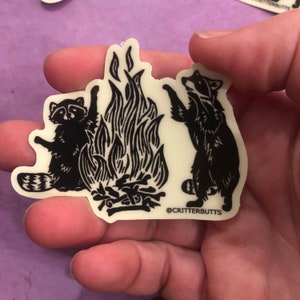 Fire Raccoons GLOW in the DARK Vinyl Sticker Weatherproof and