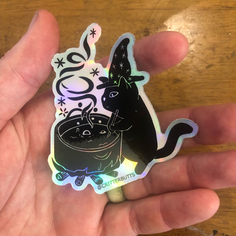 Witch Cat Holographic Vinyl Sticker - Weatherproof and Waterproof - Etsy