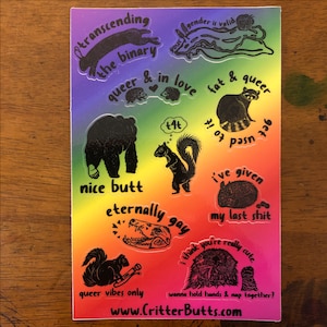 Pride Critters Sticker Sheet - weatherproof and waterproof, lgbtqia+, queer