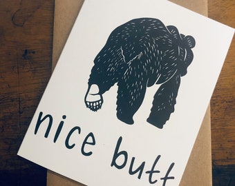 Nice butt - bear butt greeting card, 100% recycled, body positivity