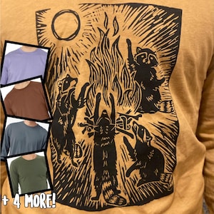 Raccoon Bonfire Long Sleeve T-shirt - 100% cotton, screenprinted in our shop, we love trash creatures