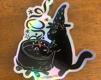 Witch Cat Holographic Vinyl Sticker - weatherproof and waterproof