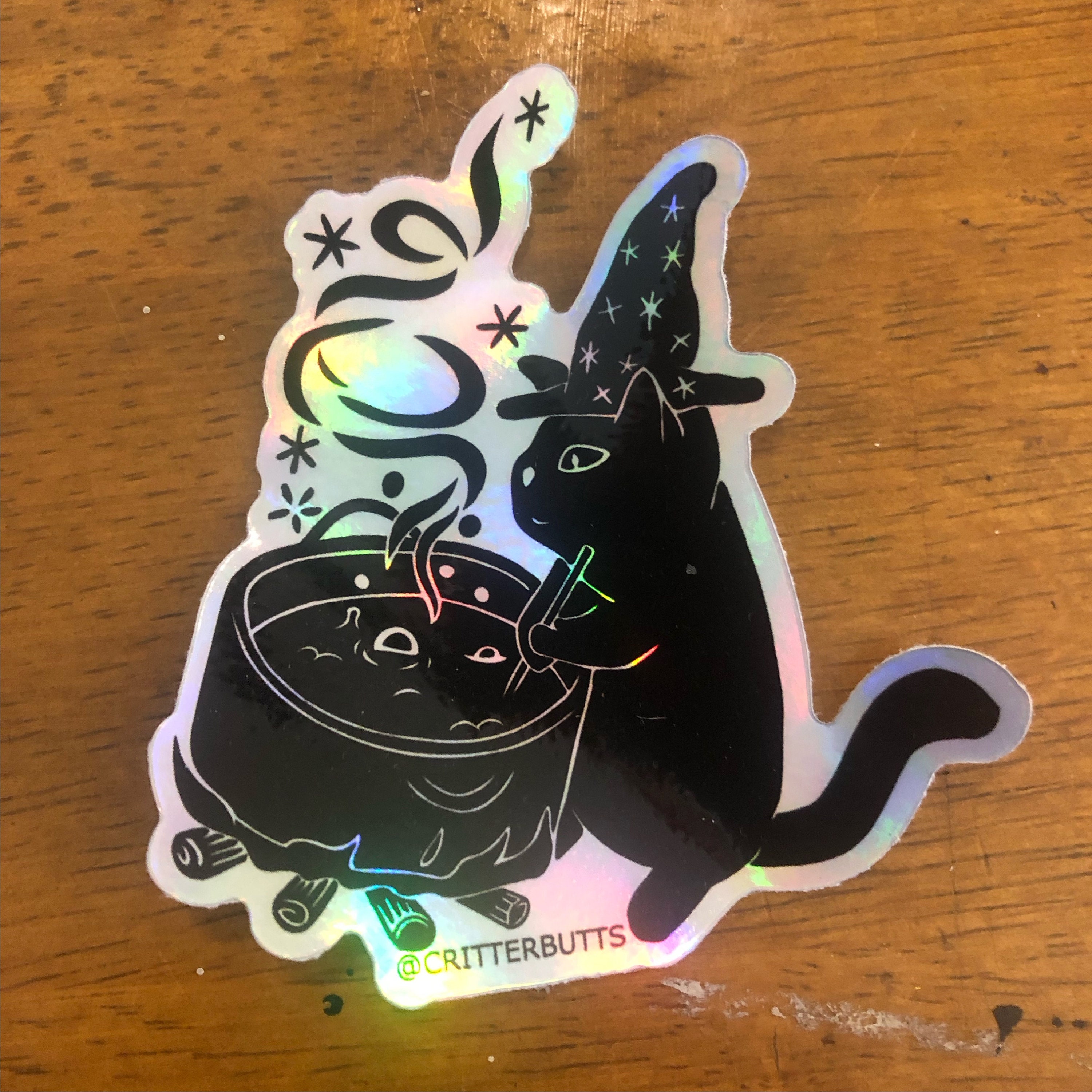 Witch Cat Holographic Vinyl Sticker - Weatherproof and Waterproof - Etsy
