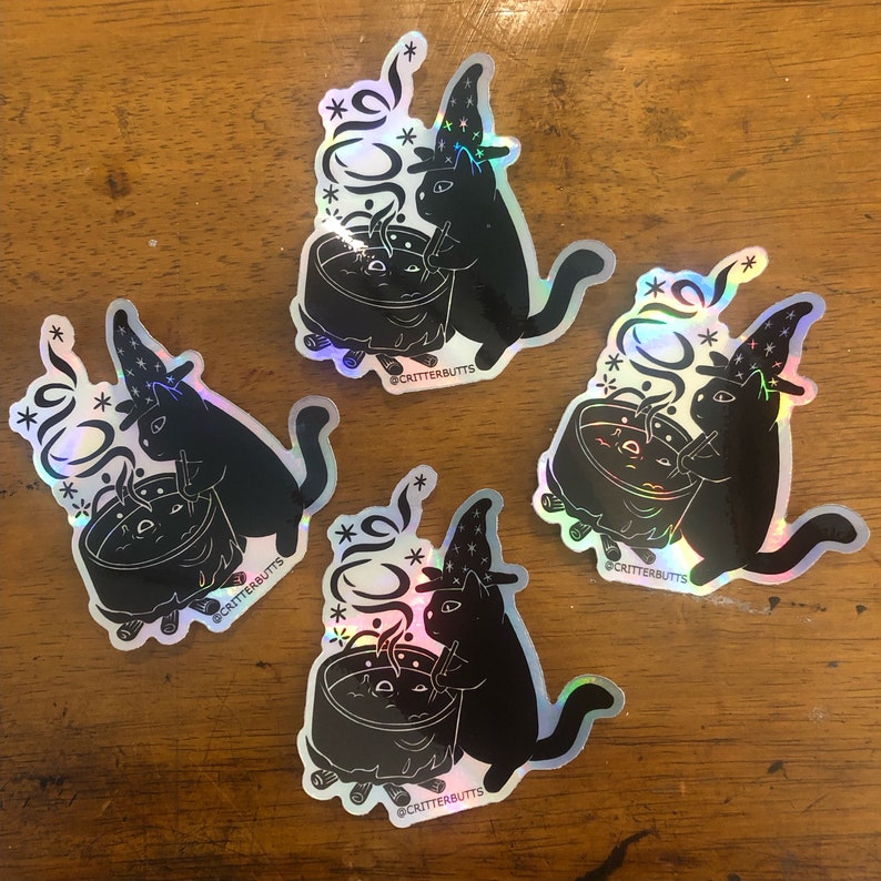 Witch Cat Holographic Vinyl Sticker - Weatherproof and Waterproof - Etsy