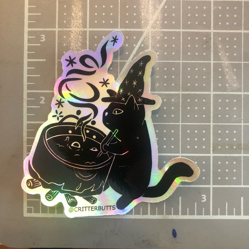 Witch Cat Holographic Vinyl Sticker - Weatherproof and Waterproof - Etsy