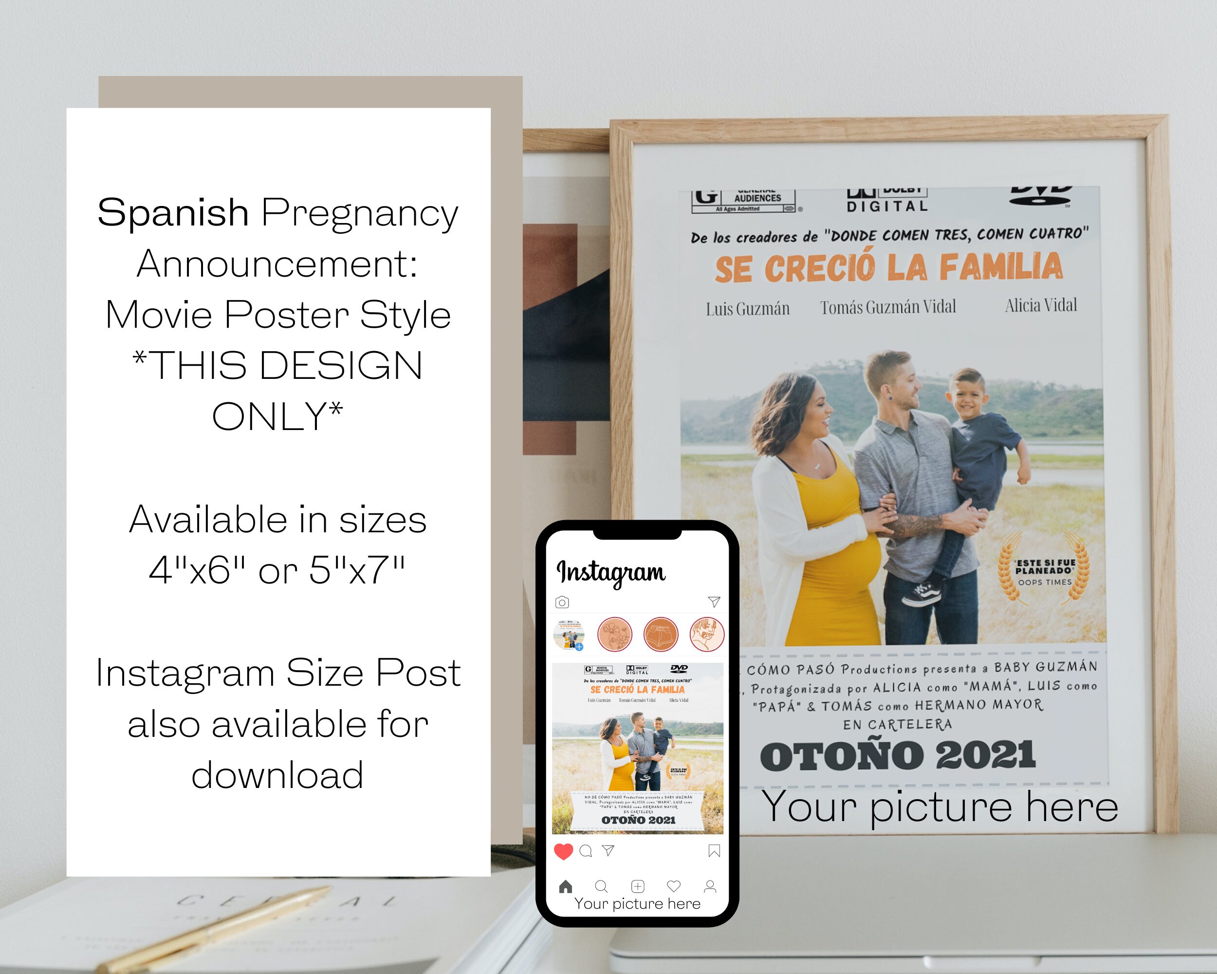 SPANISH Pregnancy Announcement Movie Poster Card New Etsy