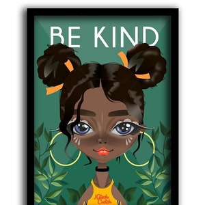 BE KIND Art Poster Print // Afirmação positiva Decoração de parede - Arte motivacional para quarto de meninas - Impressão de menina - Arte de parede de galeria