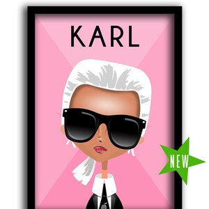 Impressão de pôster de arte de KARL LAGERFELD // Decoração de parede de herói ICONIC - Arte de parede feminina/masculina inspiradora - Pôster de sala de aula - Arte de parede de galeria