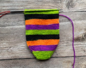 Dyed To Order: Monster Mash | Self-striping Sock Yarn | Black, Fluorescent Orange, Fluorescent Purple, Fluorescent Green | Blacklight