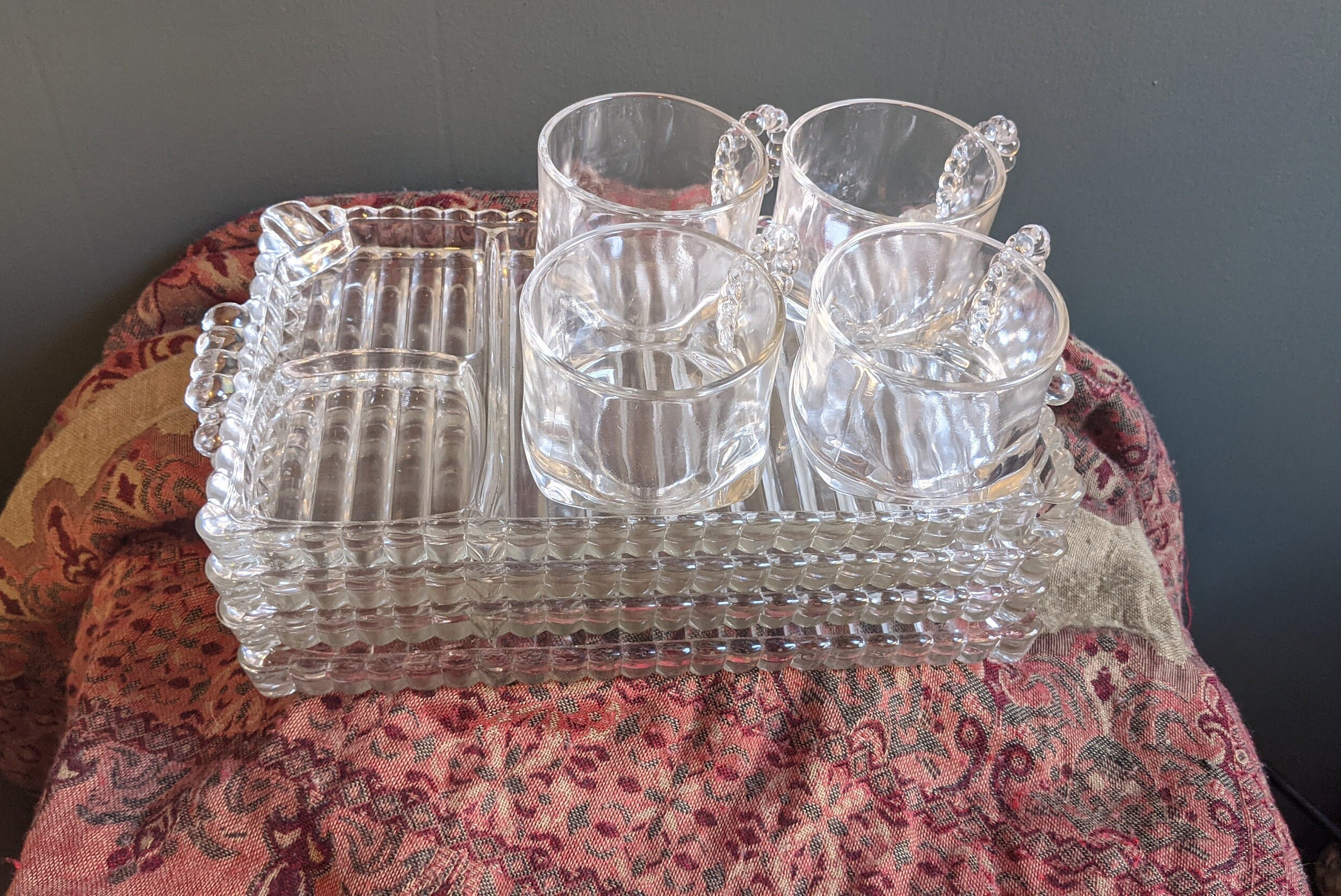 Snack Glass Divided Tray 2 Vintage Anchor Hocking Pressed Glass