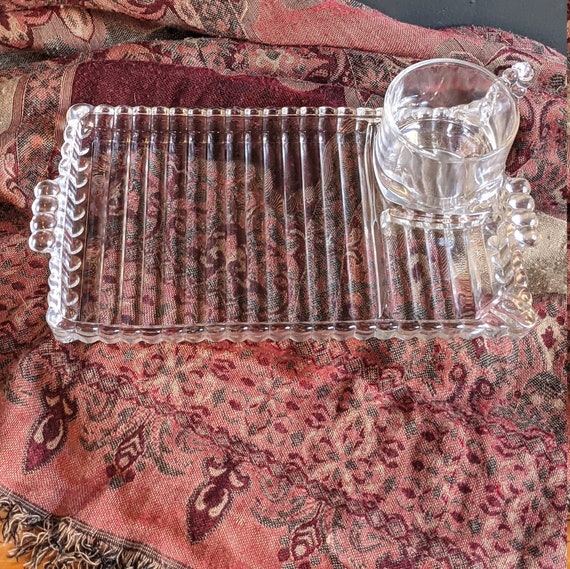 Snack Glass Divided Tray 2 Vintage Anchor Hocking Pressed Glass