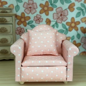 Miniature Pink Polka Dot Chair: Dollhouse Lounge Decor