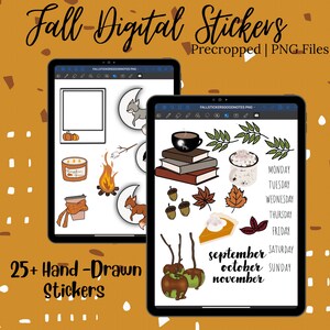 Fall Digital Planner Stickers, GoodNotes PNG Stickers