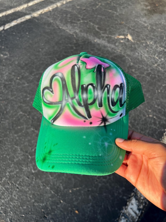 AKA Inspired Airbrushed Trucker Hat Airbrush Trucker Hat with Name – Bluegrass Airbrush main image 2