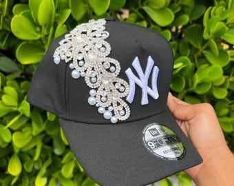 Custom White OES Pearl-Embellished Trucker Cap Oes Bling Hats - Etsy main image 3