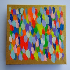Original Abstract Acrylic Painting: Colorful Textured Layers, 8x8 Gallery Art