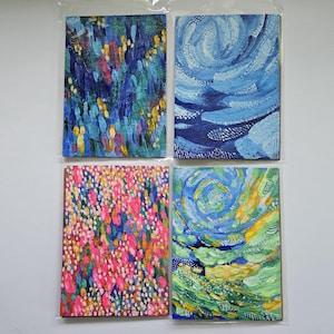 5"x7" vertical abstract acrylic painting on paper | Choose 1 - Ready to frame colorful bright vibrant landscape floral garden brush pattern