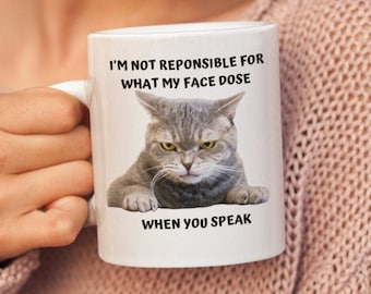 I'm Not Responsible For What My Face Dose When You Speak, Funny Cat Mug, Cat Mug, Kitty Mug, Crazy Cat Lady Lover ,Grumpy Cat Mug