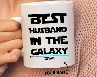 Taza personalizada para marido, taza para el mejor marido de todos los tiempos, taza de galaxia, regalo divertido para marido, taza de nerd, guerras espaciales.