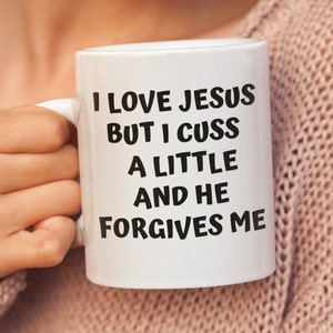 Amo a Jesús, pero maldigo un poco, taza de Jesús, taza de regalo religioso divertida y linda, taza de Dios, taza de la iglesia cristiana, taza de las Escrituras.