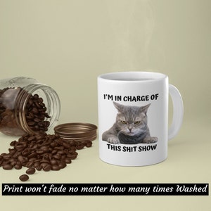 I'm In Charge Of This Shit Show, Sarcastic Cat Mug, Sassy And Funny Snarky Cat Lover Gift Mug For Her. image 2