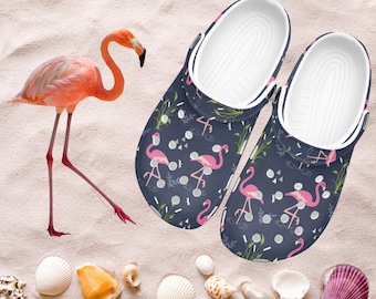 Summer Midnight Blue Flamingo Clogs Shoe, Slip On Shoe, Flamingo Lovers, Unisex sizes, Summer Sandals, Beach Shoes